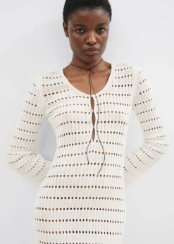 Clearance & Other Stories Scalloped Knit Midi Dress White