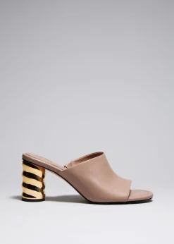 Outlet & Other Stories Sculptural Heel Leather Mules Beige