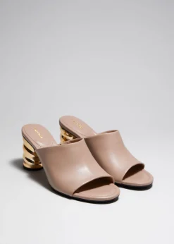Outlet & Other Stories Sculptural Heel Leather Mules Beige