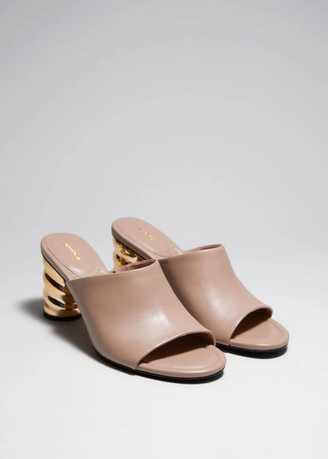 Outlet & Other Stories Sculptural Heel Leather Mules Beige