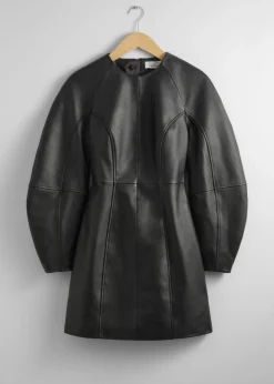 Outlet & Other Stories Sculptural Leather Mini Dress Black