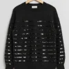 Store & Other Stories Sequin-Stripe Knit Sweater Black