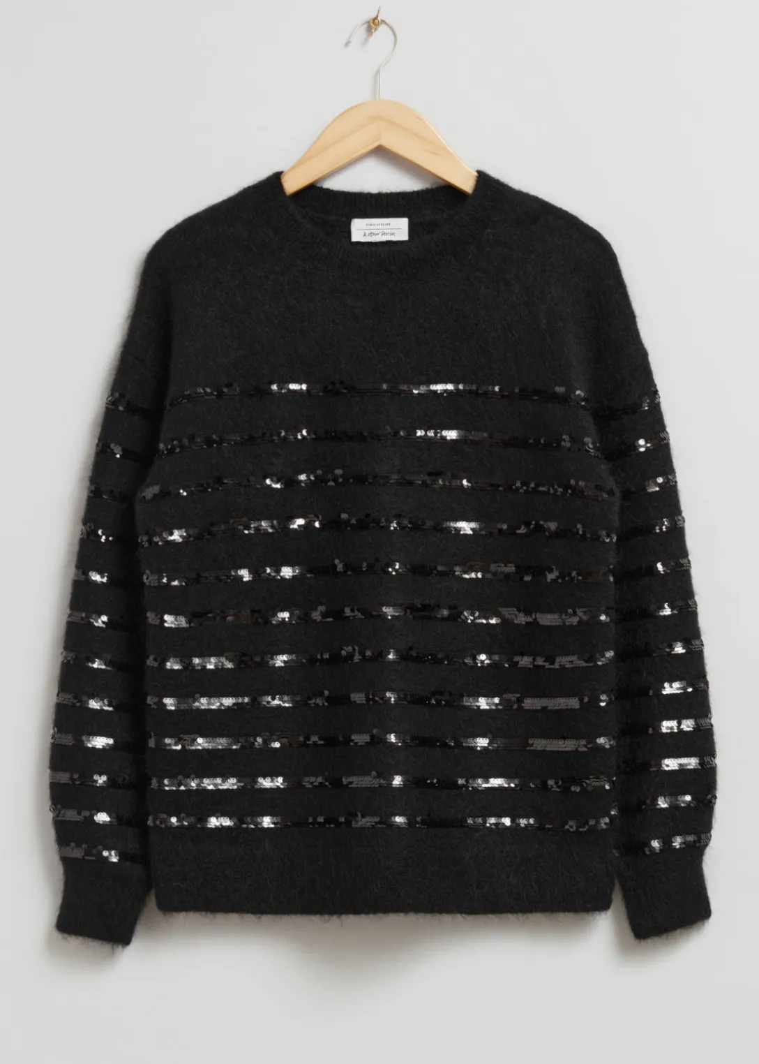 Store & Other Stories Sequin-Stripe Knit Sweater Black