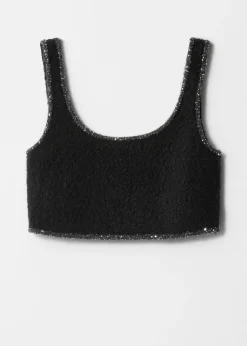 Fashion & Other Stories Sequin-Trimmed Bouclé Bralette Top Black