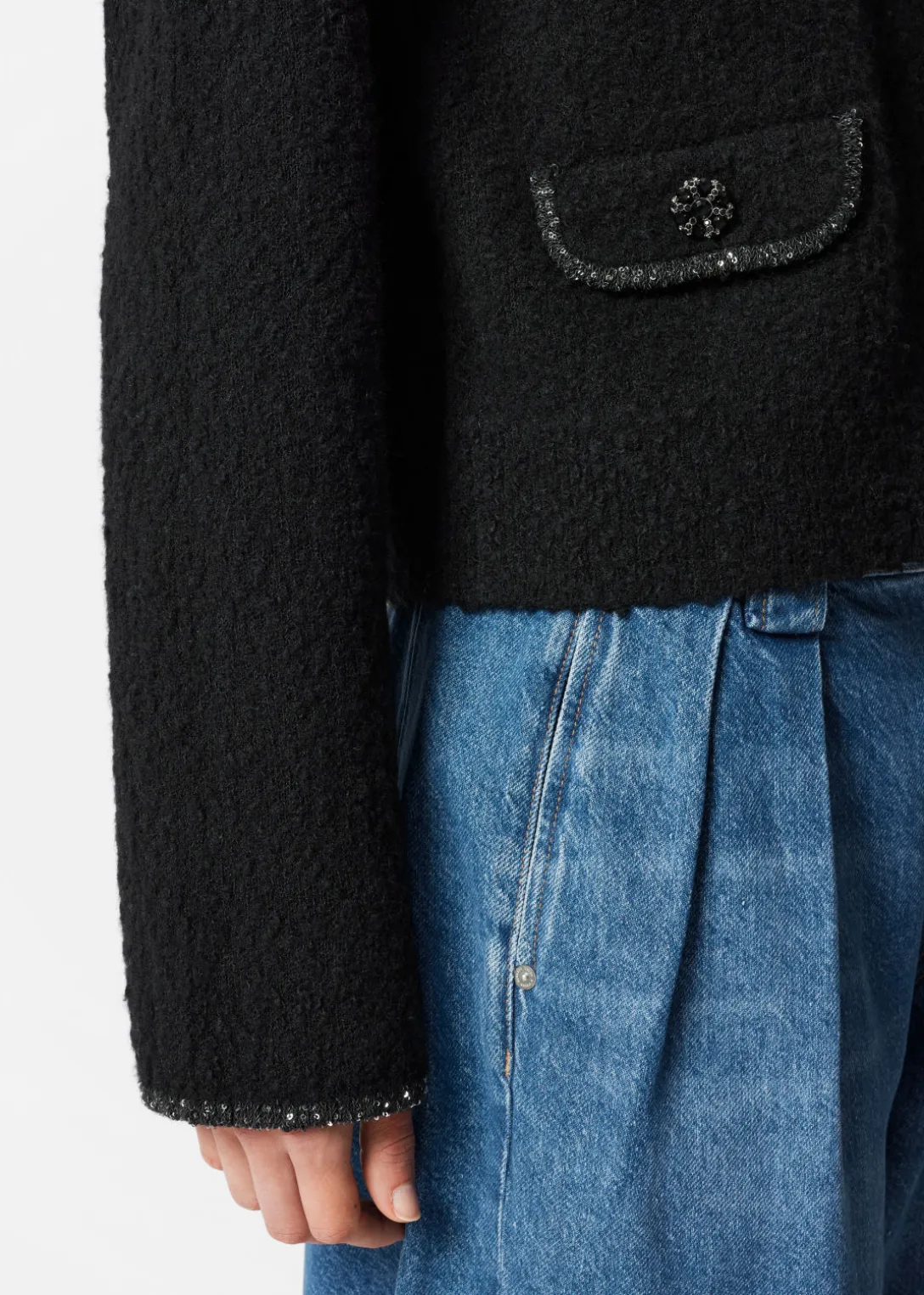 Clearance & Other Stories Sequin-Trimmed Cardigan Black
