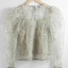 Best & Other Stories Sheer Embroidered Organza Blouse Light Green