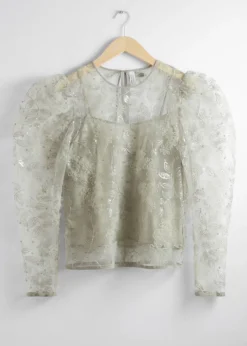 Best & Other Stories Sheer Embroidered Organza Blouse Light Green