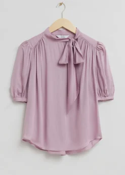 Shop & Other Stories Sheer Lavallière-Neck Bow Blouse Lilac