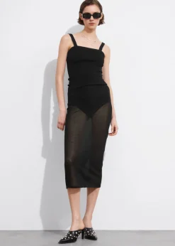 Cheap & Other Stories Sheer Pencil Midi Skirt Black