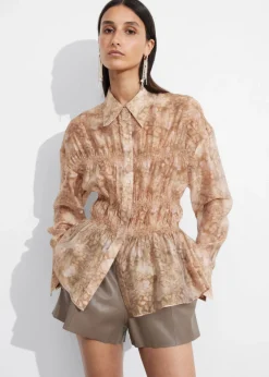 Cheap & Other Stories Sheer Peplum Blouse Terracotta Print