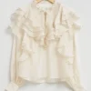 Online & Other Stories Sheer Ruffle Blouse Ivory