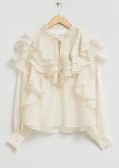 Online & Other Stories Sheer Ruffle Blouse Ivory