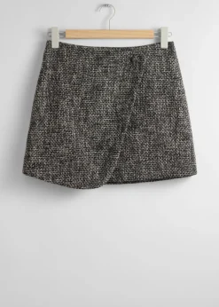 Discount & Other Stories Short Tweed Wrap Skirt Black/White