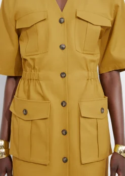 Discount & Other Stories Short-Sleeve Utility Mini Dress Mustard