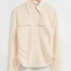 New & Other Stories Silk Blend Gathered Drawstring Shirt Cream