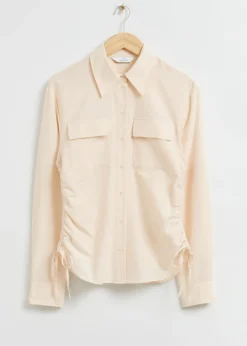 New & Other Stories Silk Blend Gathered Drawstring Shirt Cream