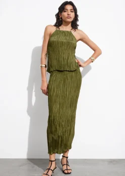 Store & Other Stories Silk Midi Skirt Green