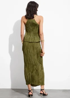 Store & Other Stories Silk Midi Skirt Green