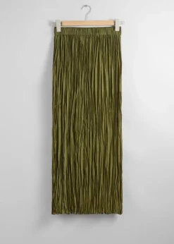 Store & Other Stories Silk Midi Skirt Green