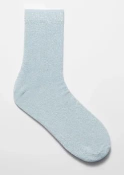 Discount & Other Stories Silver Glitter Ankle Socks Light Blue