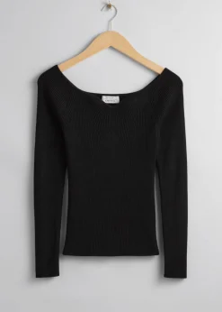 New & Other Stories Slim Off-Shoulder Top Black