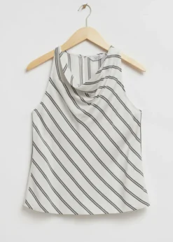 New & Other Stories Slim-Fit Cowl Neck Top White/Black Striped