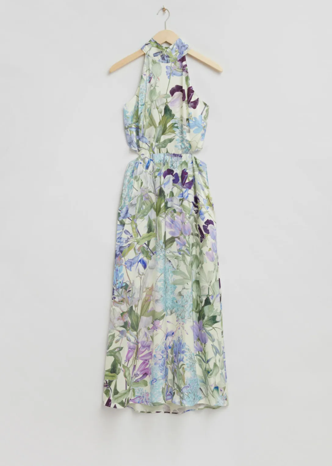 Store & Other Stories Slim-Fit Halterneck Maxi Dress White/Blue Floral Print