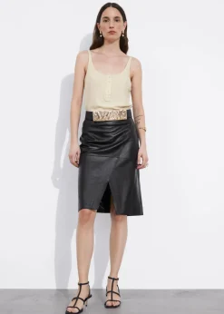 Discount & Other Stories Slit-Detailed Leather Mini Skirt Black