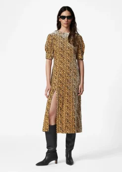 Best & Other Stories Slit-Detailed Velvet Midi Dress Animal Print