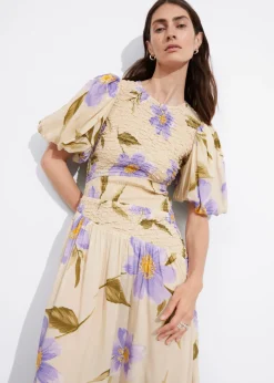 Sale & Other Stories Smocked Asymmetric Midi Dress Lilac Florals
