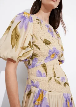 Sale & Other Stories Smocked Asymmetric Midi Dress Lilac Florals