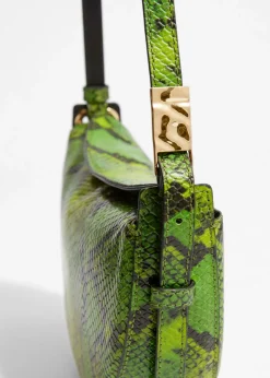 Sale & Other Stories Snake-Embossed Leather Shoulder Bag Green
