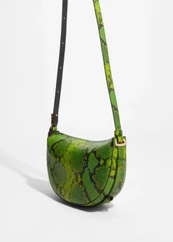 Sale & Other Stories Snake-Embossed Leather Shoulder Bag Green