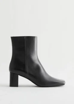 Clearance & Other Stories Squared Toe Leather Boots Black
