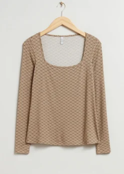 Outlet & Other Stories Square-Neck Top Beige Print