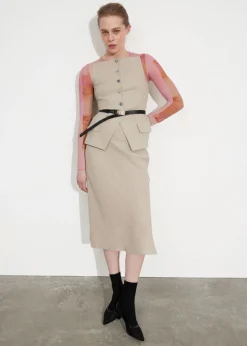 Best Sale & Other Stories Strap Detail Linen Midi Skirt Light Beige