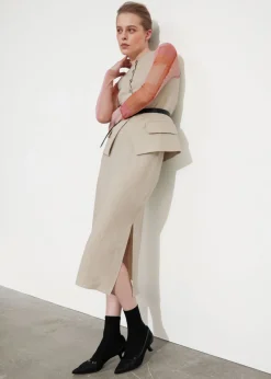 Best Sale & Other Stories Strap Detail Linen Midi Skirt Light Beige
