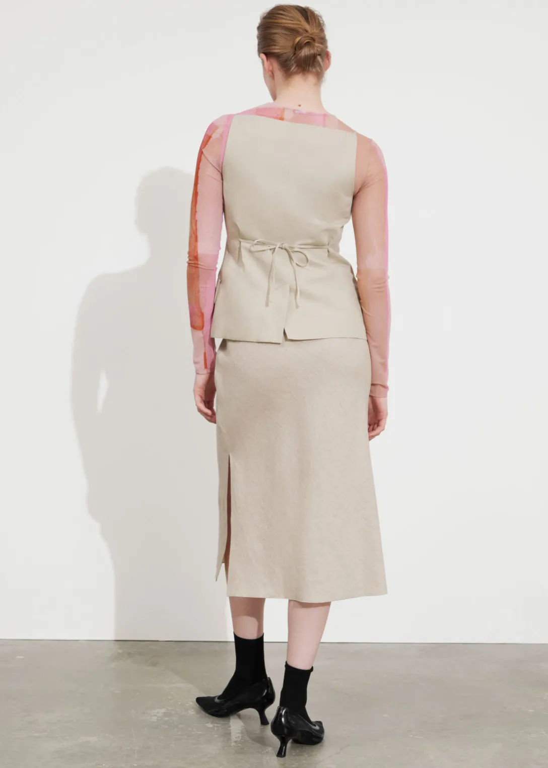Best Sale & Other Stories Strap Detail Linen Midi Skirt Light Beige