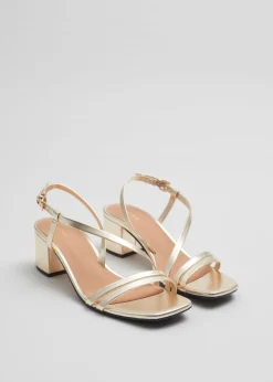 Sale & Other Stories Strappy Block Heel Leather Sandals Gold