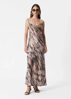 Best & Other Stories Strappy Cowl-Neck Midi Dress White/Black/Orange