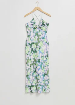 Hot & Other Stories Strappy Cut-Out Midi Dress Lilac Floral Print