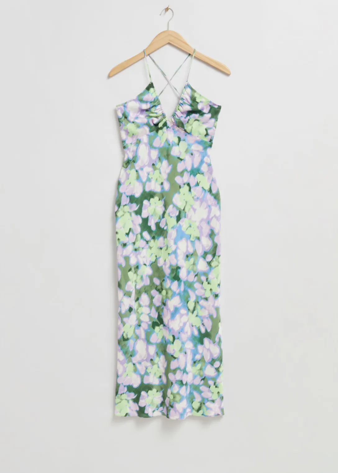 Hot & Other Stories Strappy Cut-Out Midi Dress Lilac Floral Print