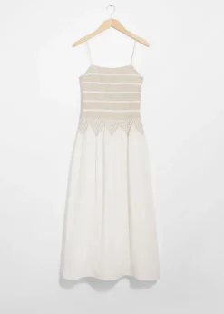 Online & Other Stories Strappy Smocked Midi Dress White/Beige
