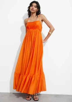 Discount & Other Stories Strappy Tiered Midi Dress Orange