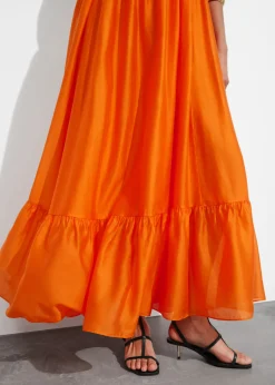 Discount & Other Stories Strappy Tiered Midi Dress Orange