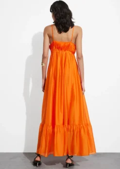 Discount & Other Stories Strappy Tiered Midi Dress Orange