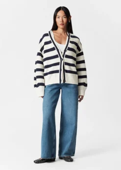 Cheap & Other Stories Striped Knit Cardigan Navy/White