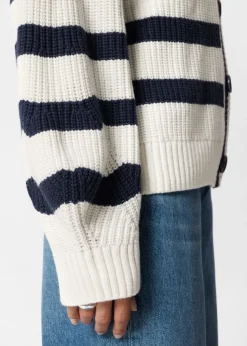 Cheap & Other Stories Striped Knit Cardigan Navy/White