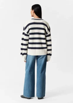 Cheap & Other Stories Striped Knit Cardigan Navy/White