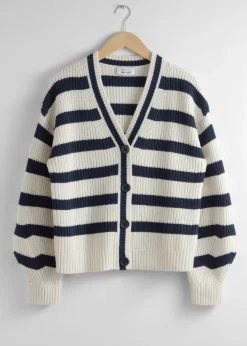Cheap & Other Stories Striped Knit Cardigan Navy/White